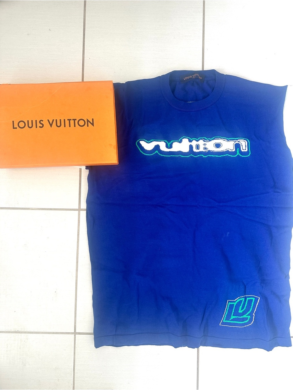 Louis Vuitton Royal Blue Logo Graphic Tee with Teal Accents
